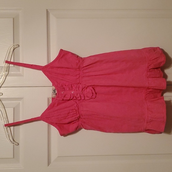 LEI Women's Pink Eyelet Shirred Waist Peplum Shiffy Cami Top Size XL - Picture 1 of 8